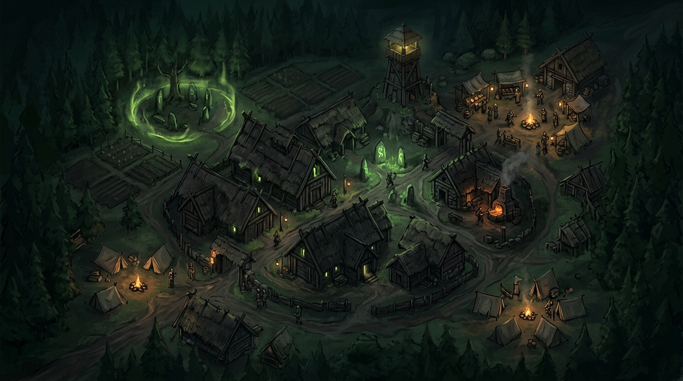 TribalHood medieval village game scene